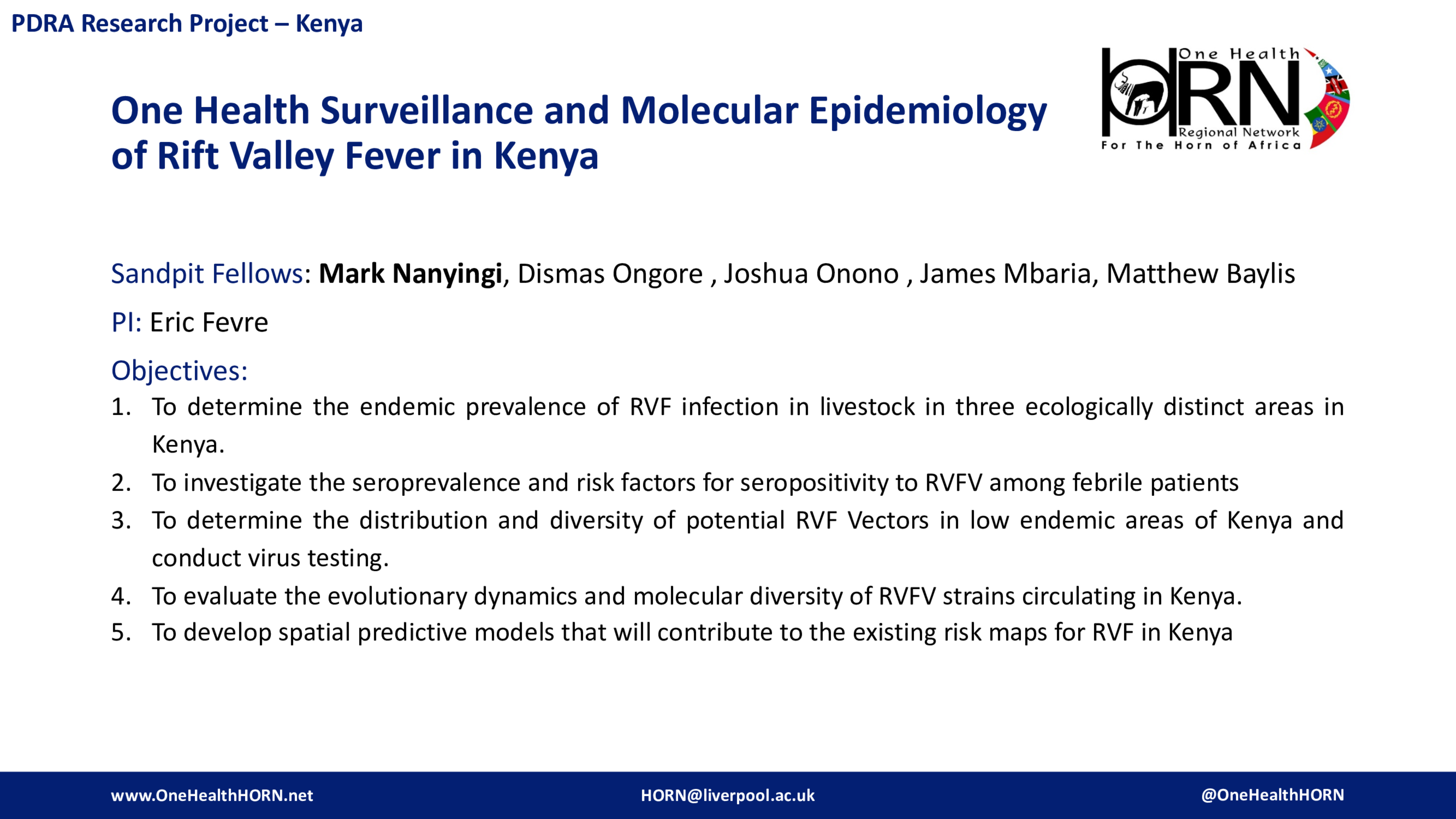 One Health Surveillance and Molecular Epidemiology of Rift Valley Fever in Kenya
