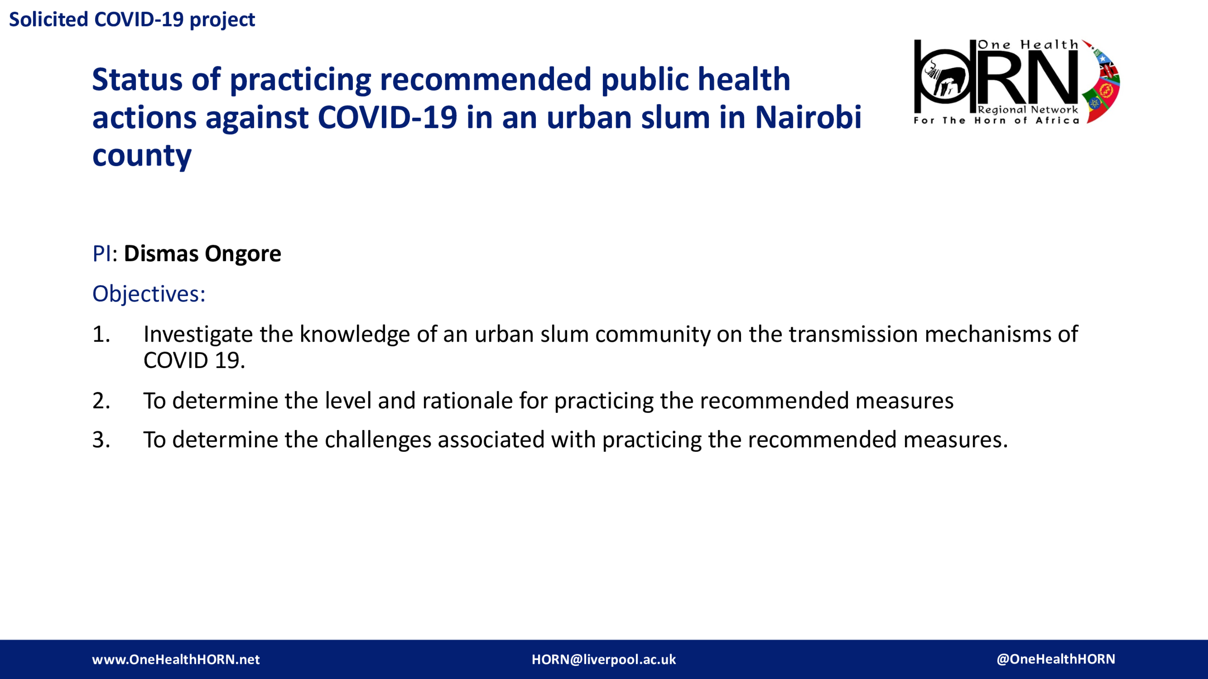 Status of practicing recommended public health actions against COVID-19 in an urban slum in Nairobi county