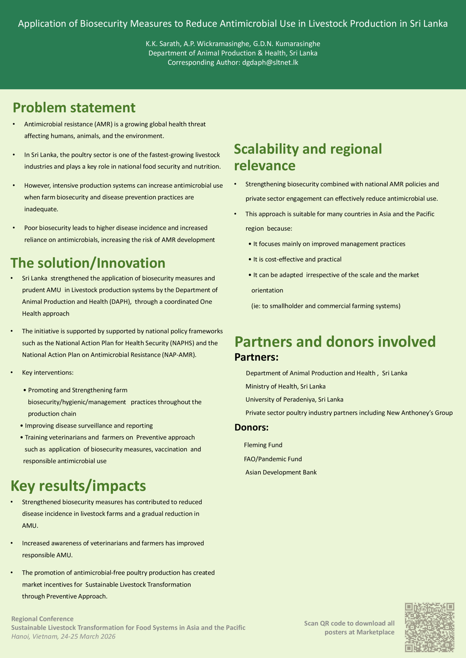 Application of biosecurity measures to reduce antimicrobial use in livestock production in Sri Lanka