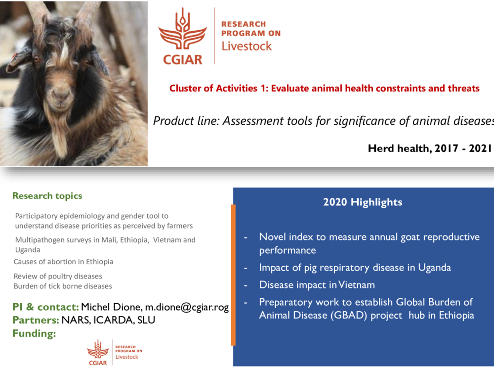 Cluster of Activities 1: Evaluate animal health constraints and threats - Product line: Assessment tools for significance of animal diseases