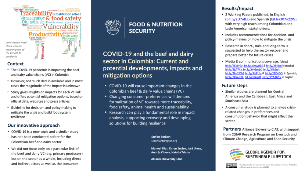 COVID-19 and the beef and dairy sector in Colombia: Current and potential developments, impacts and mitigation options