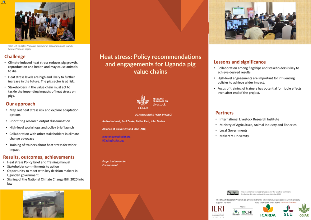 3.	Heat stress: Policy recommendations and engagements for Uganda pig value chains