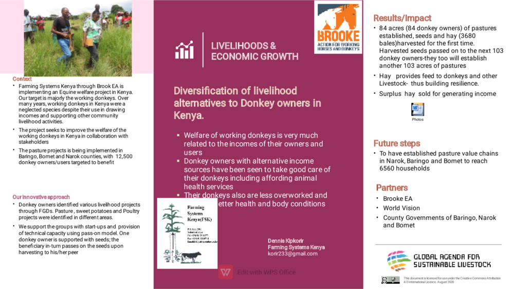 Diversification of Livelihoods sources by Donkey Owners in Kenya