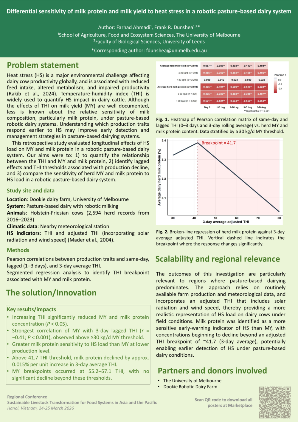 Differential sensitivity of milk protein and milk yield to heat stress in a robotic pasture-based dairy system 