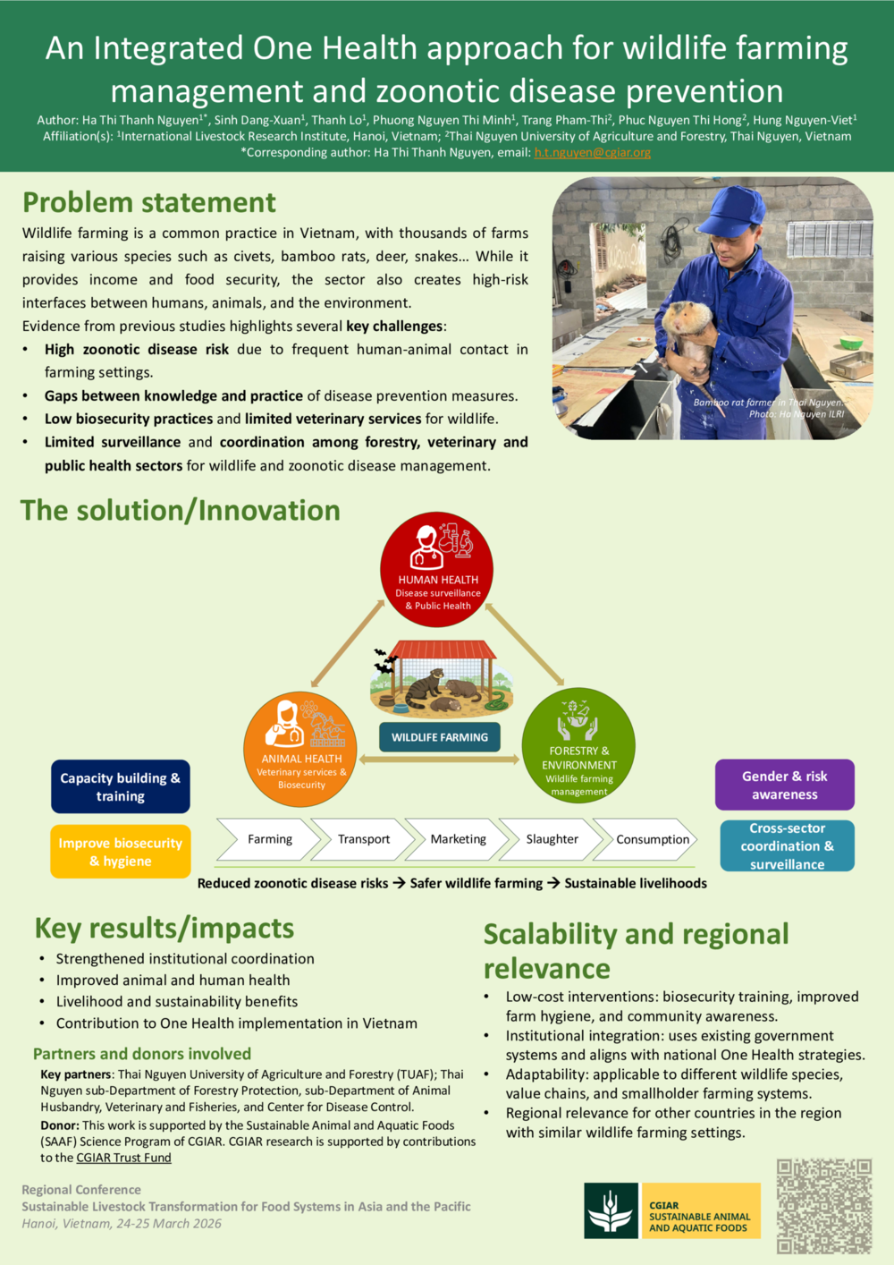 An integrated One health approach for wildlife farming management and zoonotic disease prevention