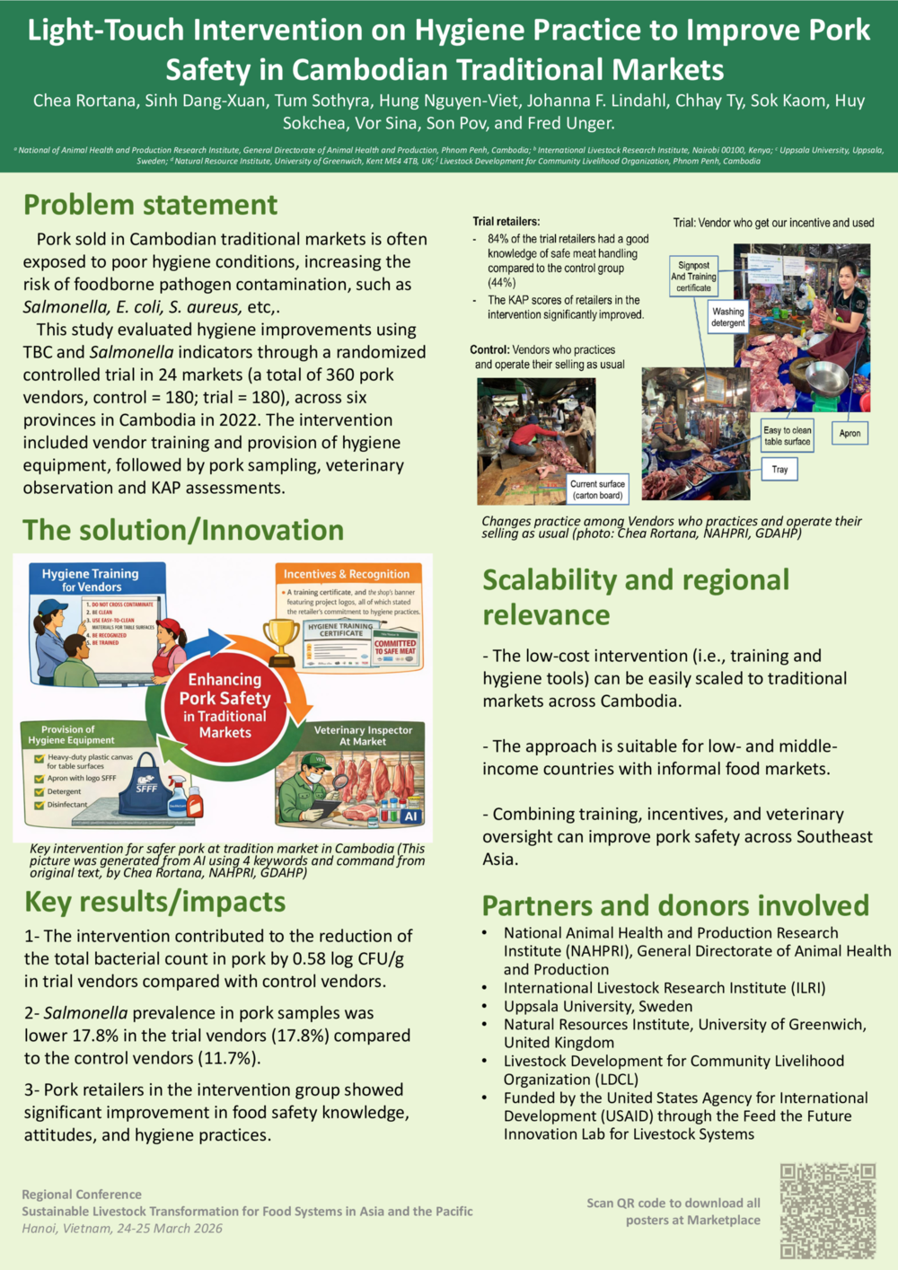  Light-touch intervention on hygiene practice to improve pork safety in Cambodian traditional markets